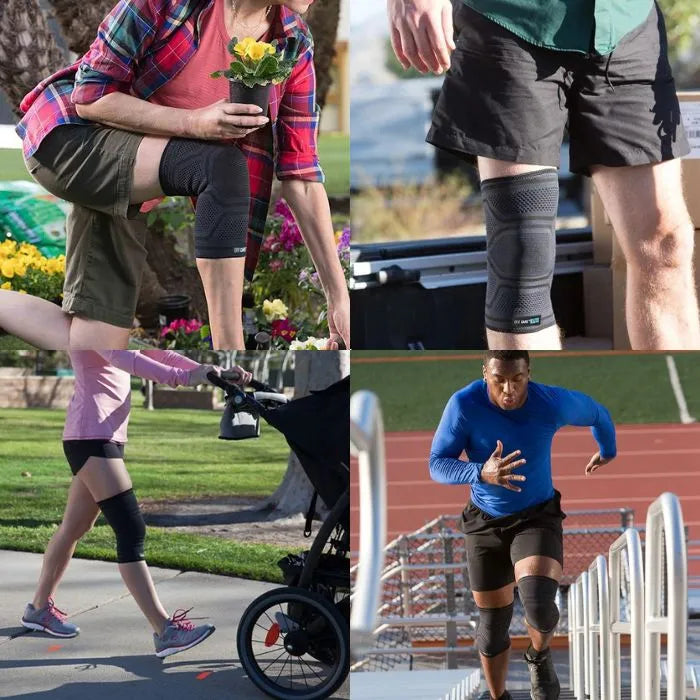 Personas en sus actividades diarias usando la rodillera con cobre infundido élite efitcare