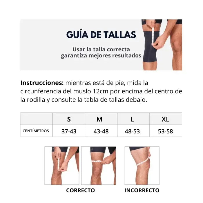 guía de medidas y tabla de tallas de la rodillera de compresión con cobre infundido